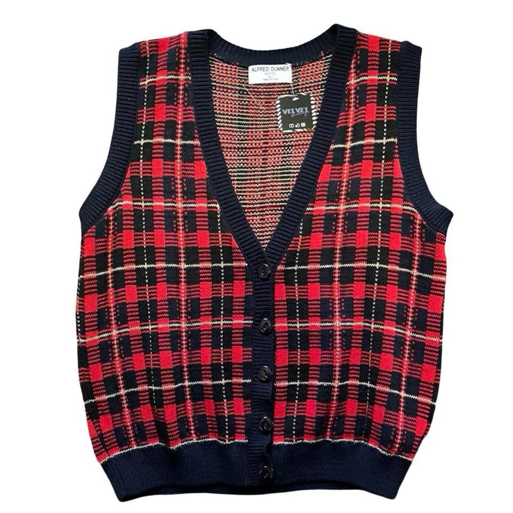 Alfred Dunner Red and Black Plaid Men's Cardigan Vest